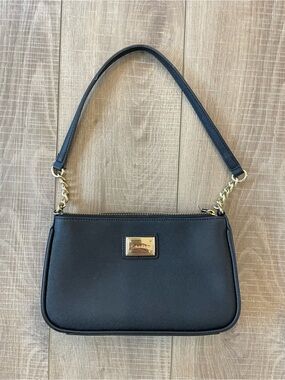 Calvin Klein Black Shoulder Bag with Gold-Tone Plaque